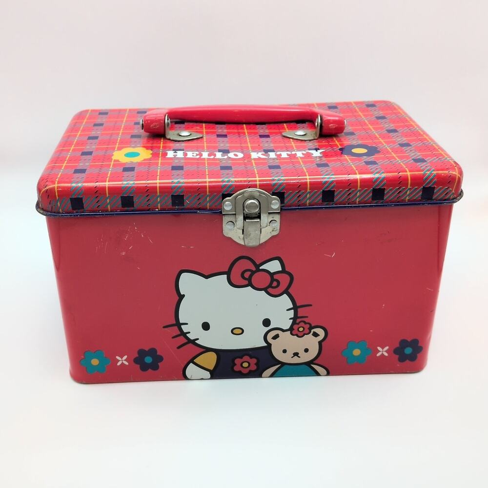 Vintage 90s Hello Kitty Sanrio GmbH Germany Red Small Lunchbox Storage Tin